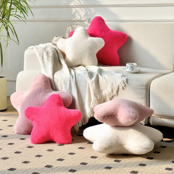 Star Pillow, Decorative Throw Pillows for Bed Couch, 15" Star Shaped Pillow Plush Floor Cushions Room Decor Pillow with Soft Faux Rabbit Fur for Sofa Bedroom Living Room