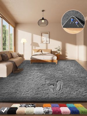 Area Rugs for Living Room Bedroom, Washable Non-Slip Fluffy Soft Grey Shag Carpet, Indoor Floor Gray 4x6 Fuzzy Shaggy Living Room Plush Rug for Kids Home Dorm Decor Aesthetic