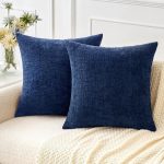 Pack of 2 Couch Throw Pillow Covers 18x18 Inch Spring Soft Navy Chenille Pillow Covers for Sofa Living Room Solid Dyed Pillow Cases