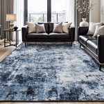 8x10 Area Rugs for Living Room, Washable Large Rug Stain-Resistant Low Pile, Modern Dark Carpet for Dining Room Home Office Kid Room Nursery Bedroom, Navy Blue/Black