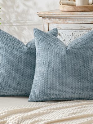 Pack of 2 Coastal Blue Throw Pillow Covers 18x18 Inch Summer Modern Boho Accent Decorative Pillow Covers Soft Farmhouse Cushion Covers for Home Decor Couch Bed Sofa Living Room