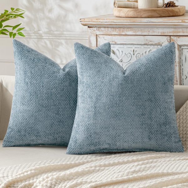 Pack of 2 Coastal Blue Throw Pillow Covers 18x18 Inch Summer Modern Boho Accent Decorative Pillow Covers Soft Farmhouse Cushion Covers for Home Decor Couch Bed Sofa Living Room