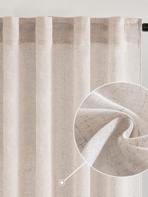 Natural White Linen Curtains 84 Inch Long for Bedroom Living Room, Soft Thick Linen Textured Window Drapes Semi Sheer Light Filtering Rod Pocket Back Tab Neutral Farmhouse Cream Ivory 2 Panels
