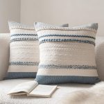 Boho Throw Pillow Covers 18x18 Inch Set of 2, Blue Textured Decorative Couch Pillow Cases for Farmhouse Home Decor, Accent Cushion Cover for Sofa, Bed, Living Room, Bedroom