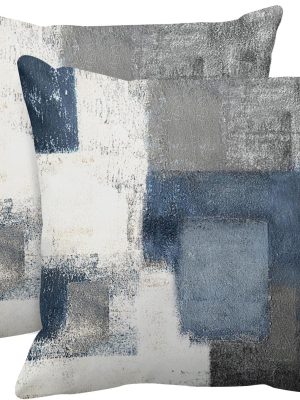 Emvency Set of 2 Throw Pillow Covers Modern Abstract Painting Blue White and Gray Decorative Sofa Pillow Cases Home Decor Standard Square 18x18 Inches Pillowcases
