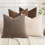 Set of 4 Soft Textured Throw Pillow Covers 18x18 Inch Cozy Decorative Farmhouse Cushion Cover Square Accent Pillow Cases for Bed Couch Sofa Living Room, Beige Taupe Brown