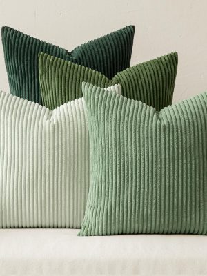 Boho Farmhouse Sage Green Throw Pillow Covers 18x18 Inch Set of 4 Mordern Nordic Cushion Covers Soft Corduroy Spring Home Decor for Couch Bed Sofa Living Room Forest Green