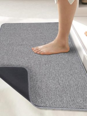 Bath Mat,Ultra Thin Bathroom Rugs,Rubber Bath Mats for Bathroom,No Slip Bath Rugs,Quick Dry,Machine Washable,Low Pile,Absorbent,Shower Outside,Sink,Home Decor Accessories.Grey,1'5"x2'3"(17x27Inch)
