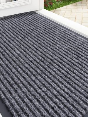 Front Door Mat Indoor Outdoor Entrance, Waterproof Heavy Duty Doormat, Fade Resistant, Low Profile, Easy Clean Patio Porch Welcome Floor Mats for Entry, 29.5x17, Grey