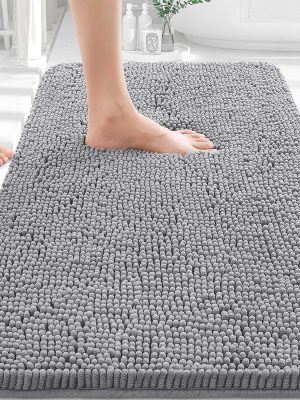 Bathroom Rugs 30x20, Extra Soft Absorbent Chenille Bath Rugs, Rubber Backing Quick Dry, Machine Washable Bath Mats for Bathroom Floor, Tub and Shower, Home Decor Accessories, Grey