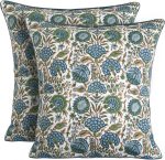 Block Print Asparagus Green Pillow Cover 18" x 18" (Pack of 2) Decorative Couch Pillows for Living Room, Farmhouse Chic Boho Cute Outdoor Pillows Covers Gifts for Spring, Mother's Day