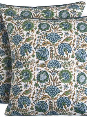 Block Print Asparagus Green Pillow Cover 18" x 18" (Pack of 2) Decorative Couch Pillows for Living Room, Farmhouse Chic Boho Cute Outdoor Pillows Covers Gifts for Spring, Mother's Day