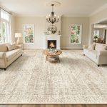 10x14 Area Rugs for Living Room, Non Slip Machine Washable Vintage Rugs, Low Pile Lightweight Large Rug for Bedroom, Dining Room, Home Office Beige