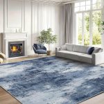 HOMEFURNISHING 8x10 Area Rugs for Living Room, Modern Washable Rug with Non-Slip Backing & Low Pile, Large Rug with Abstract Print Pattern for Bedroom, Dinning Room,Home Office, Dark Blue
