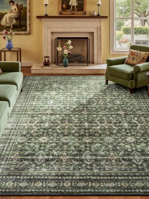 8x10 Area Rug for Living Room,Green Washable Large Rugs with Non-Slip Backing,Soft Boho Carpets for Bedroom Dining Room Home Office Indoor Nursery
