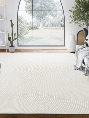 Neutral Cream Area Rug 10' x 14' | White Luxury Zen Carpet | Minimalist Ivory Rugs for Bedroom, Living Room and Dining