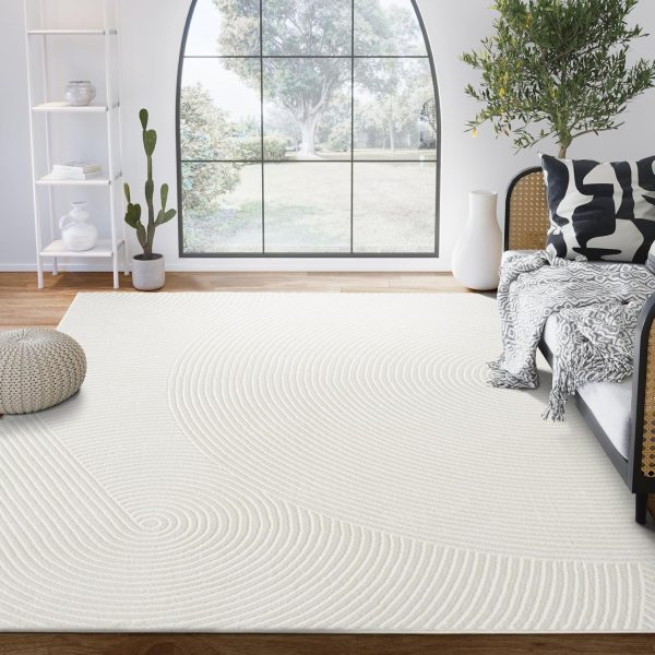 Neutral Cream Area Rug 10' x 14' | White Luxury Zen Carpet | Minimalist Ivory Rugs for Bedroom, Living Room and Dining