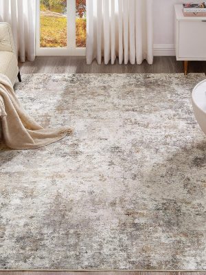 8x10 Area Rug Living Room Rugs - Washable Neutral Modern Abstract Soft Thin Large Rug Indoor Floor Non Slip Rug Carpet for Bedroom Under Dining Table Home Office Decor - Brown Grey