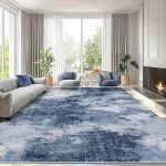 HOMEFURNISHING 8x10 Area Rugs for Living Room, Modern Washable Rug with Non-Slip Backing & Low Pile, Large Rug with Abstract Print Pattern for Bedroom, Dinning Room,Home Office, Dark Blue