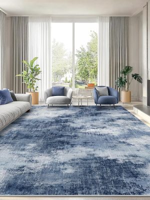 HOMEFURNISHING 8x10 Area Rugs for Living Room, Modern Washable Rug with Non-Slip Backing & Low Pile, Large Rug with Abstract Print Pattern for Bedroom, Dinning Room,Home Office, Dark Blue