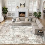 10x14Ft Area Rugs Living Room: Washable Large Abstract Modern Soft Rug Stain Resistant Indoor Floor Non Slip Accent Carpet for Bedroom Nursery Playroom Office Dining Room Dorm Home- Brown