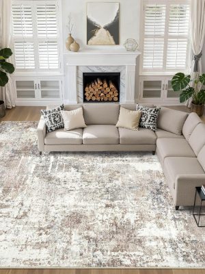 10x14Ft Area Rugs Living Room: Washable Large Abstract Modern Soft Rug Stain Resistant Indoor Floor Non Slip Accent Carpet for Bedroom Nursery Playroom Office Dining Room Dorm Home- Brown