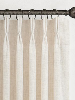 Pinch Pleated Linen Curtains 96 Inches Long for Living Room Bedroom, Light Filtering Boho Window Drape 96 inch 2 Panels Burgs with Hooks&Rings 8ft Cream Birch Sliding Glass Door Sheer Curtain Decor
