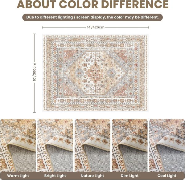 10x14 Area Rugs,Stain Resistant Washable Rug,Ultra-Thin Rugs for Living Room,Bedroom,Non-Slip Backing Home Decor Large Area Rug (Orange,10'x14')