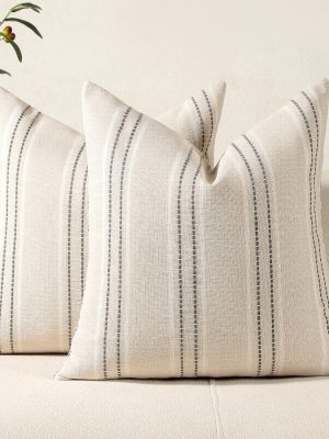 Decorative Pillow Covers 18x18 Striped Throw Pillows Textured Linen Pillow Covers Farmhouse Decor Cushion Covers for Couch Bed Living Room, Grey