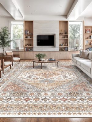 10x14 Area Rugs,Stain Resistant Washable Rug,Ultra-Thin Rugs for Living Room,Bedroom,Non-Slip Backing Home Decor Large Area Rug (Orange,10'x14')
