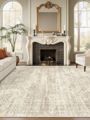 Washable Area Rug 8x10, Large Soft Rugs for Living Room Vintage Beige Carpet 8x10 Area Rugs for Bedroom Dining Room Non-Slip Stain Resistant Under Table Rug
