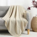 Faux Cashmere Fringe Throw Blanket Decorative Lightweight Throw Soft Cozy for Bed or Sofa Outdoor Blanket, Beige 50x60 inches