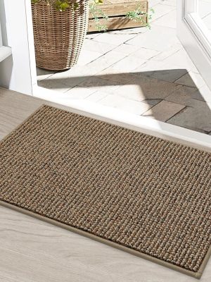 Dirt Trapper Door Mat 20" x 32", Non-Slip Washable Doormats Entrance Mat, Dirt Resistant and Absorbent Welcome Mat, Low Profile Floor Mats for Front Back Door and Entryway, Beige